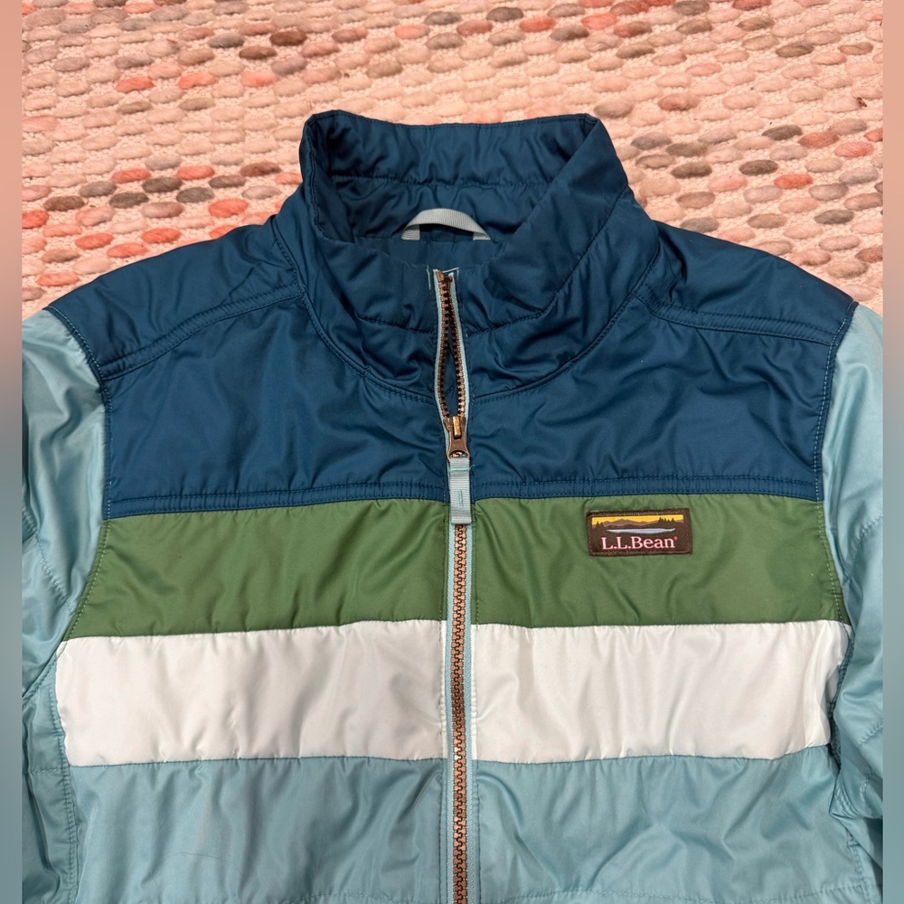 L.L. Bean Colorblock Puffer Jacket in Navy, Green, Light Blue, White